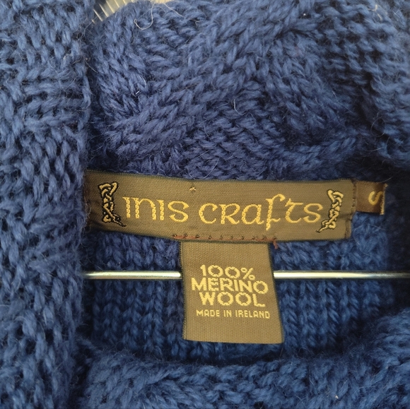 Inis Crafts 100% Merino Wool Cable Knit Chunky Cozy Turtleneck Sweater Small - Picture 3 of 3